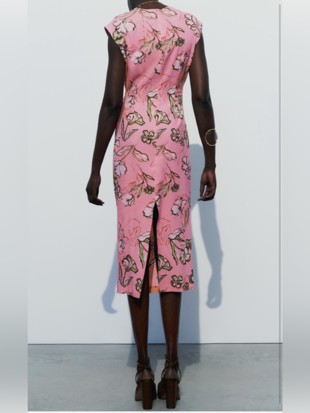 ZARA Pink Floral Cutout Midi Dress - NWT - Picture 4 of 11